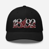 Liverpool 1892 Heritage Liver Bird Embroidered Football Trucker Cap – black front view