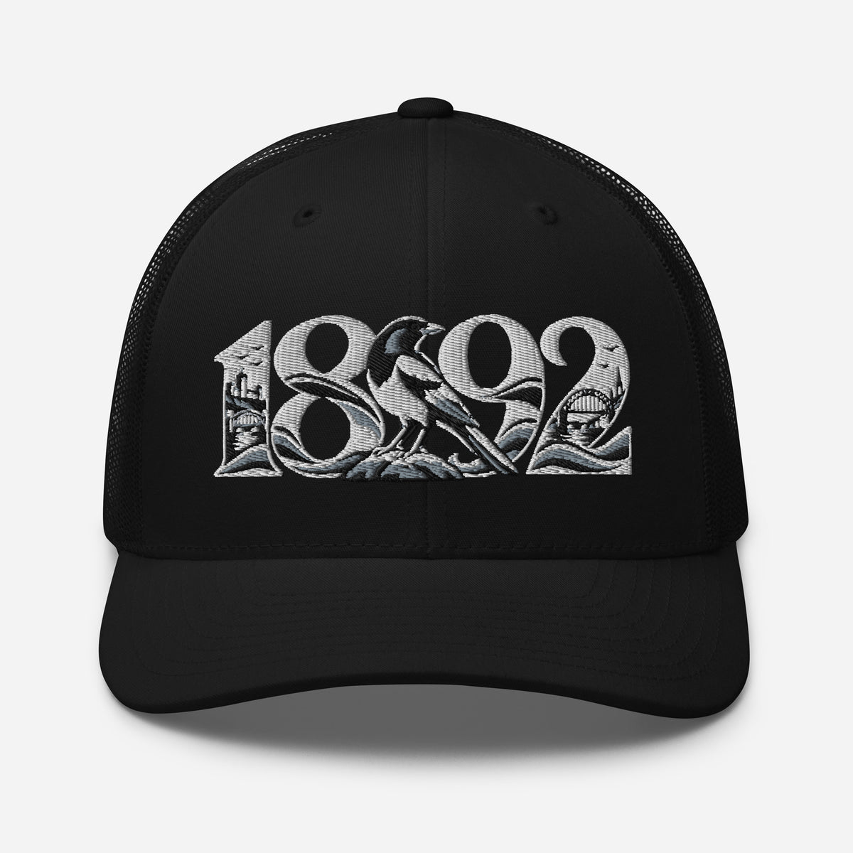 Newcastle United 1892 Heritage Embroidered Football Trucker Cap – black front view