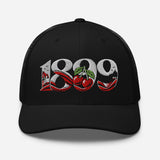 Bournemouth 1899 Heritage Cherries embroidered football trucker cap, black colour, front view