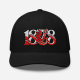 Manchester United 1878 Red Devil Heritage embroidered football trucker cap, black colour, front view