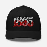 Nottingham 1865 Tree Roots Heritage embroidered football trucker cap, black colour, front view