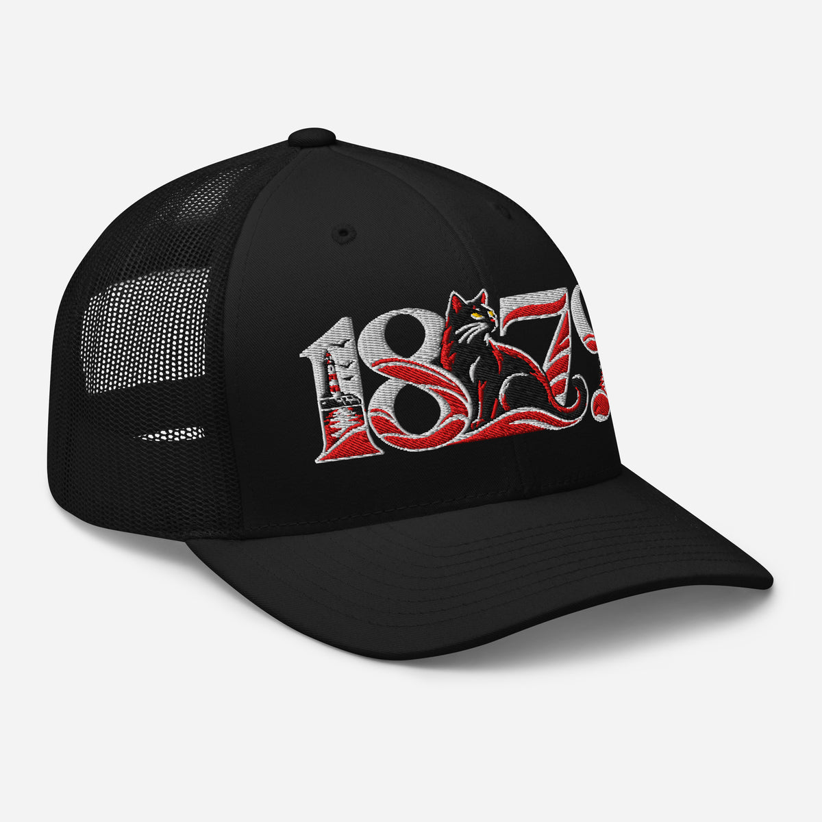 Sunderland 1879 Heritage Embroidered Football Trucker Cap – black right front view