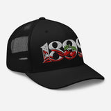 Bournemouth 1899 Heritage Cherries embroidered football trucker cap, black colour, right-front view