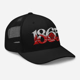 Nottingham 1865 Tree Roots Heritage embroidered football trucker cap, black colour, right-front view