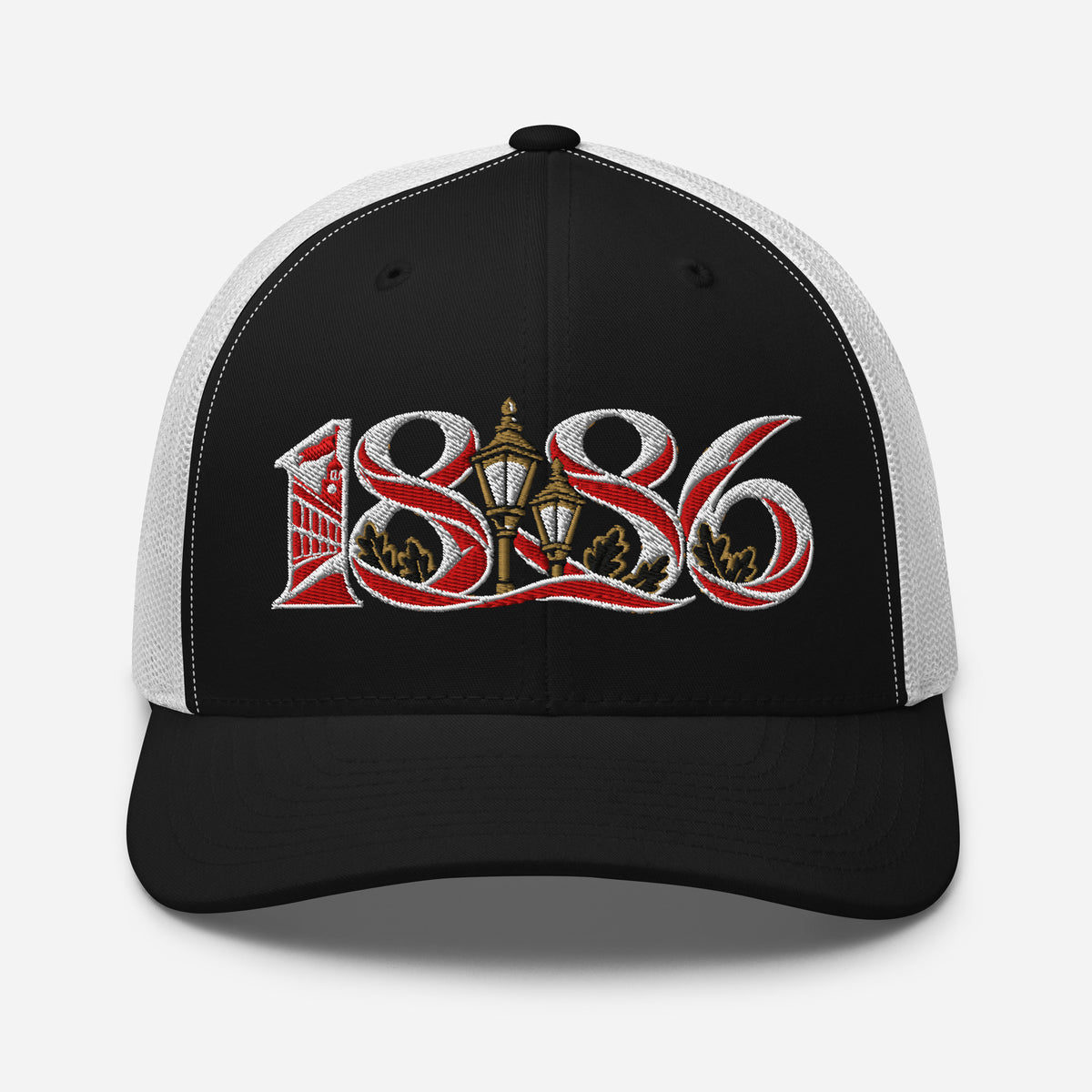 Arsenal 1886 Heritage Embroidered Football Trucker Cap – black white front view