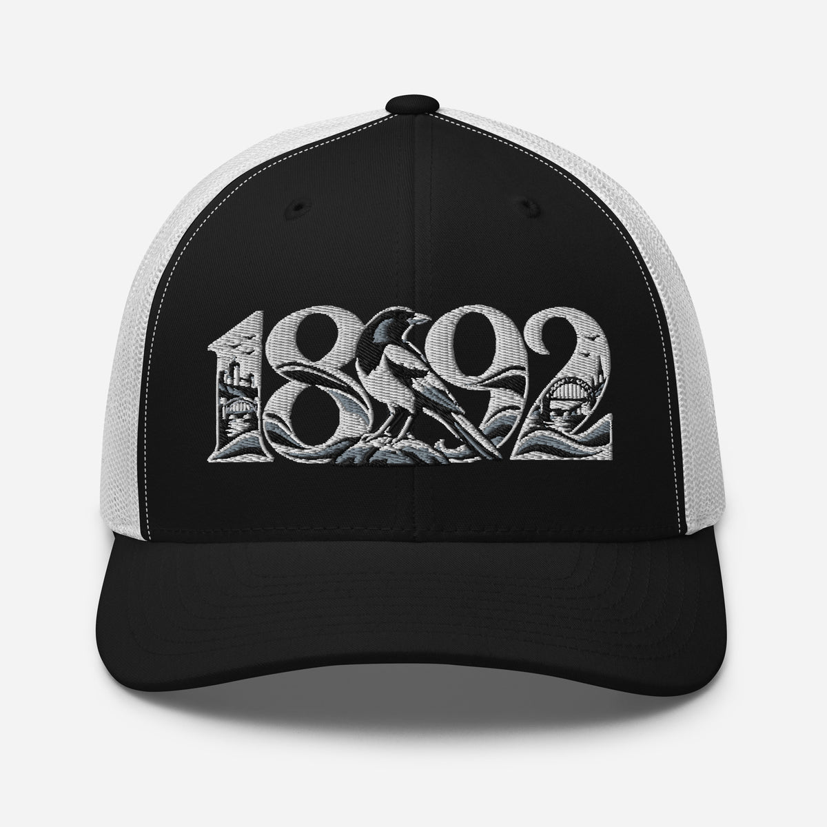 Newcastle United 1892 Heritage Embroidered Football Trucker Cap – black white front view