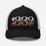 Brentford 1889 Heritage Bees embroidered football trucker cap, black white colour, front view