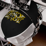 Wolves 1877 Heritage Wolf embroidered football trucker cap, black white colour, front view