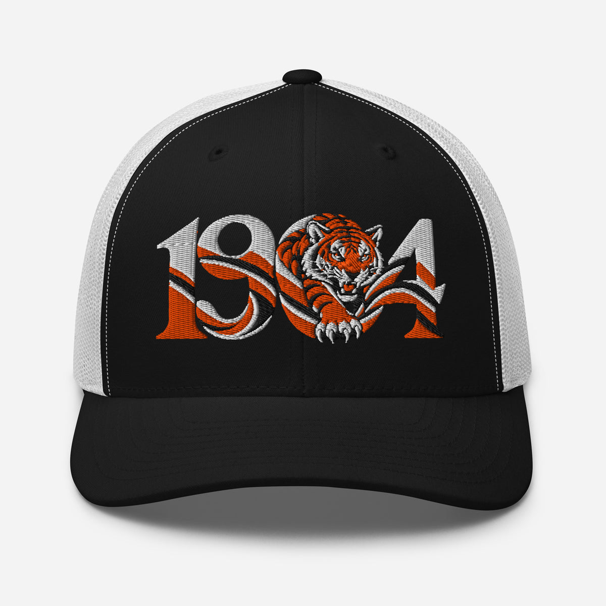 Hull 1904 Tigers Heritage embroidered football trucker cap, black white colour, front view