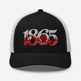Nottingham 1865 Tree Roots Heritage embroidered football trucker cap, black white colour, front view