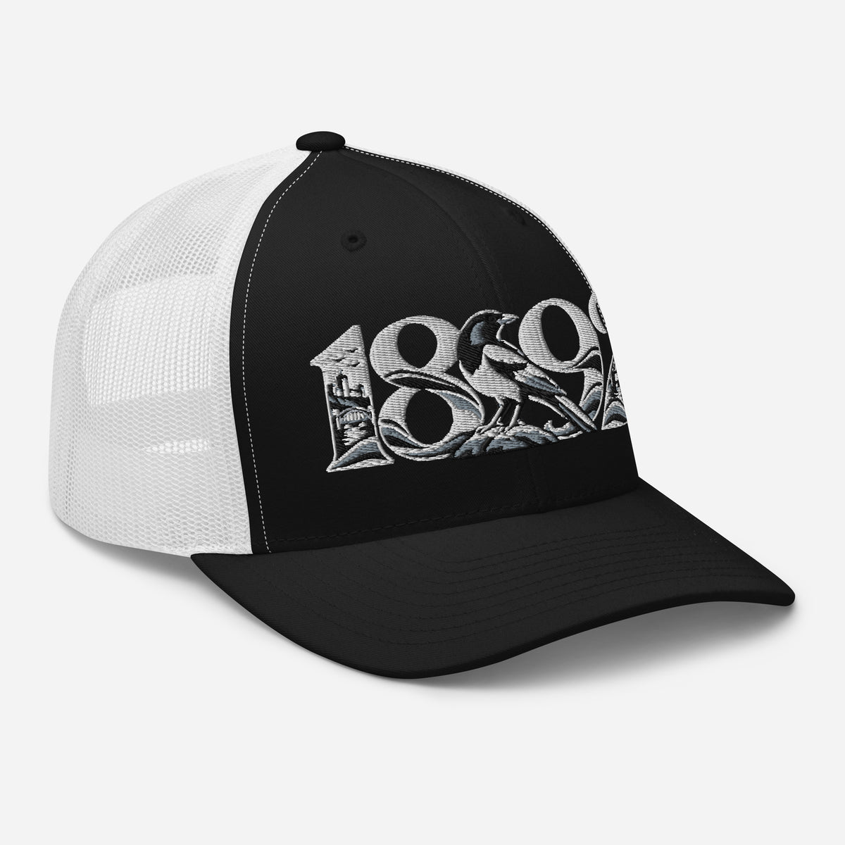 Newcastle United 1892 Heritage Embroidered Football Trucker Cap – black white right front view