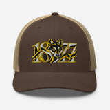 Wolves 1877 Heritage Wolf embroidered football trucker cap, brown khaki colour, front view