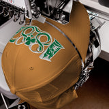 Celtic 1887 Founding Year Inspired Embroidered Football Trucker Cap – caramel front view