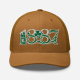 Celtic 1887 Founding Year Inspired Embroidered Football Trucker Cap – caramel front view