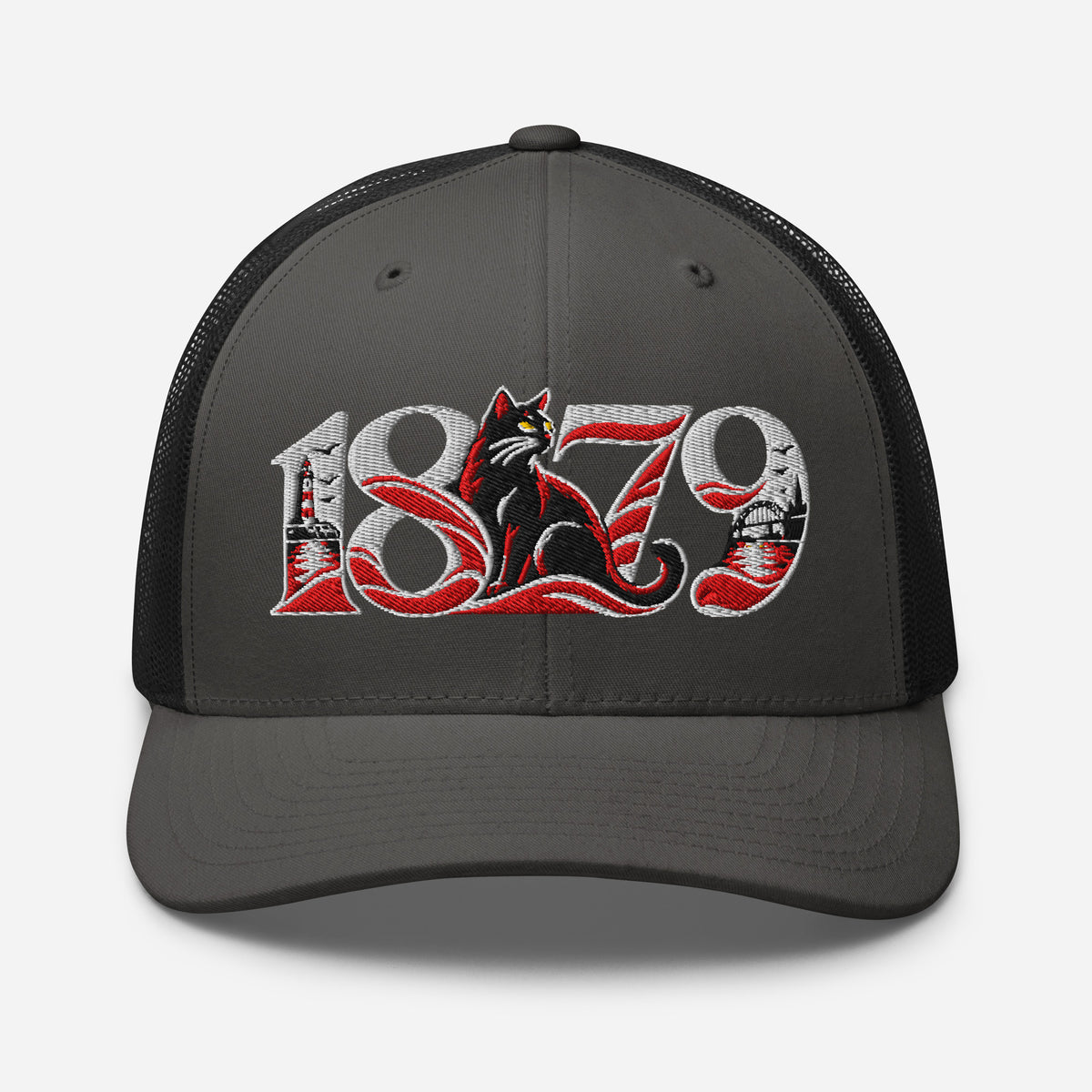 Sunderland 1879 Heritage Embroidered Football Trucker Cap – charcoal black front view