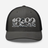 Newcastle United 1892 Heritage Embroidered Football Trucker Cap – charcoal black front view