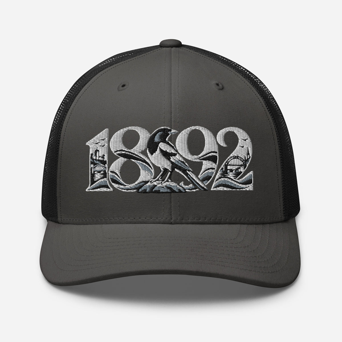 Newcastle United 1892 Heritage Embroidered Football Trucker Cap – charcoal black front view