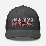 Liverpool 1892 Heritage Liver Bird Embroidered Football Trucker Cap – dark heather gray front view