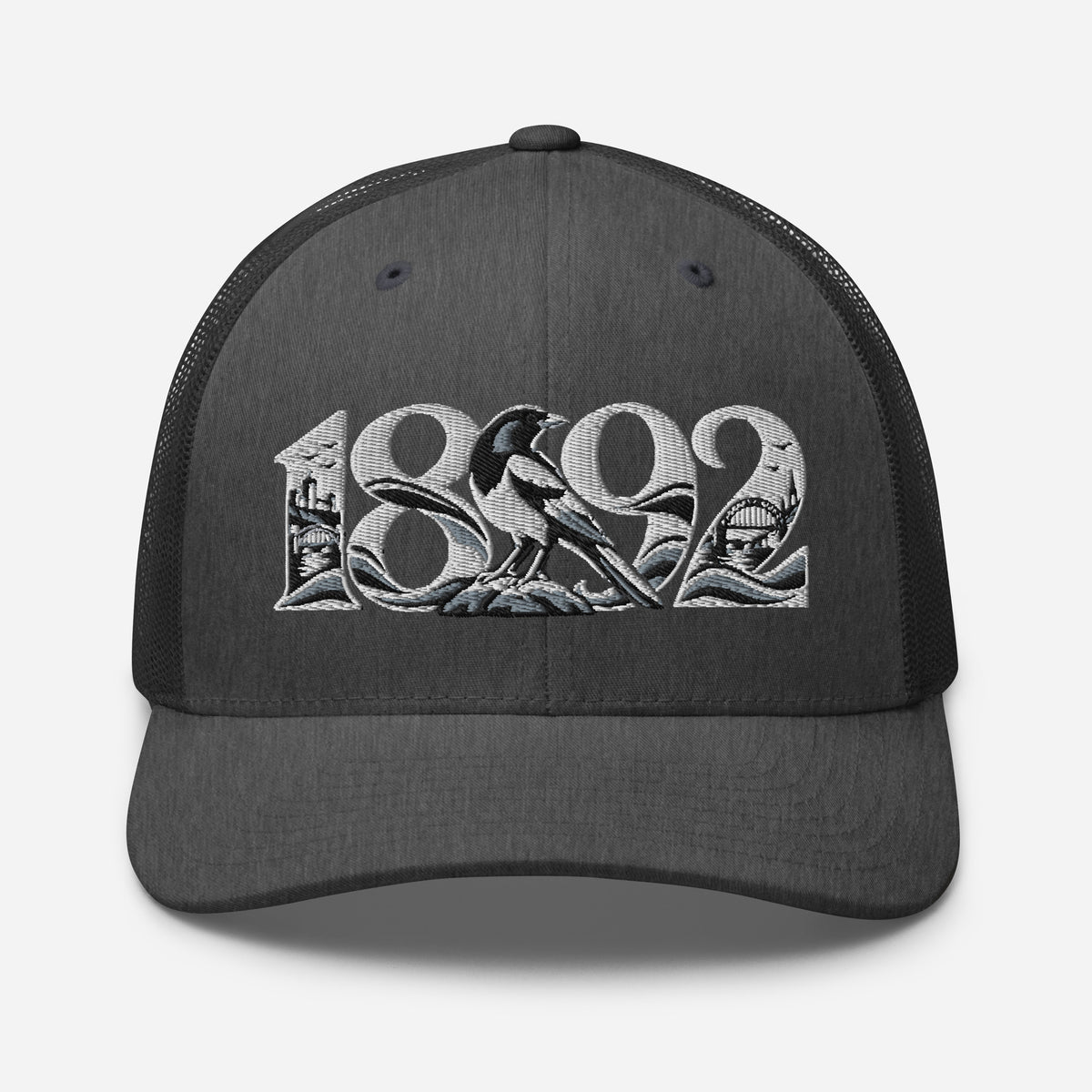 Newcastle United 1892 Heritage Embroidered Football Trucker Cap – dark heather gray front view