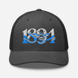 Manchester 1894 Worker Bee Heritage embroidered football trucker cap, dark heather gray colour, front view