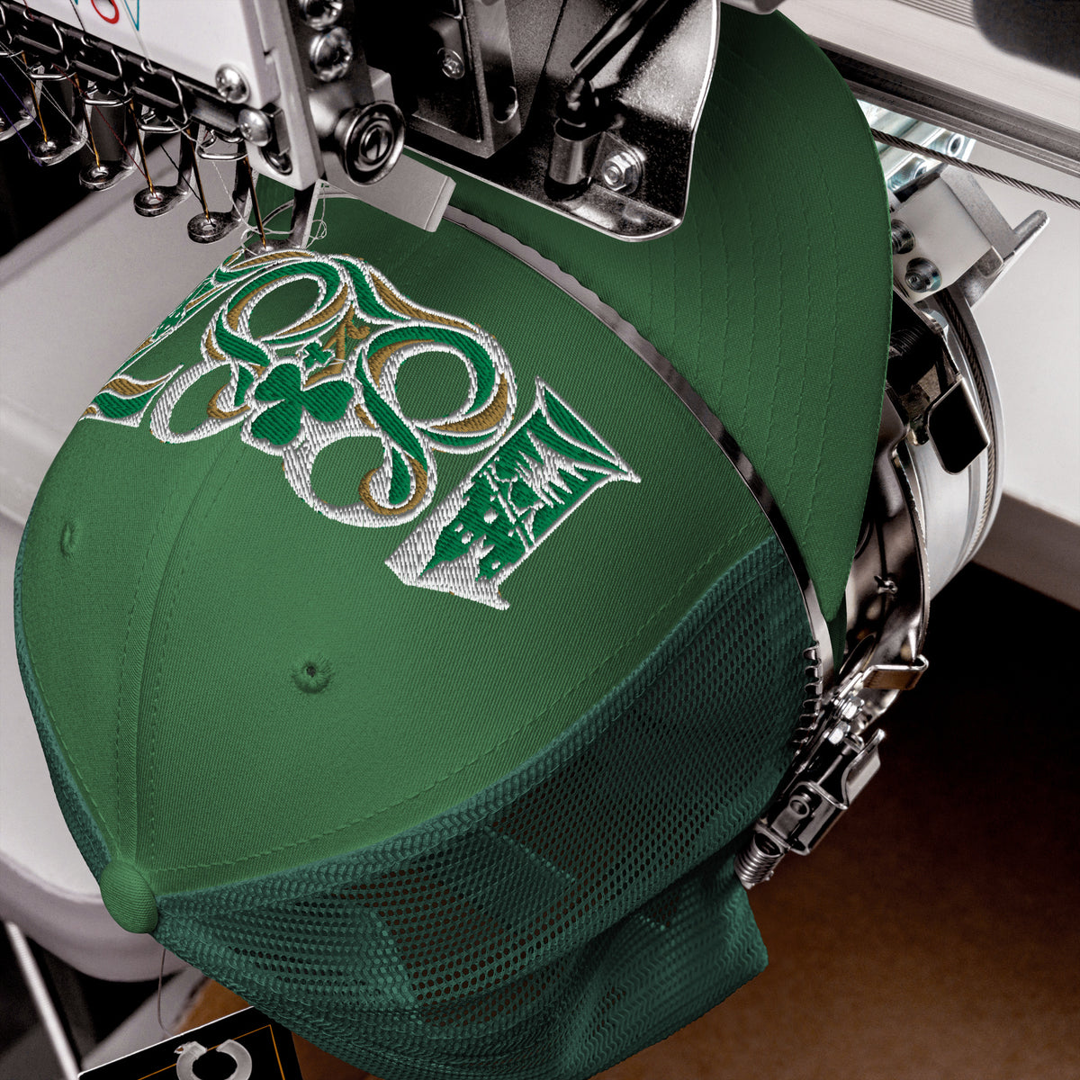 Celtic 1887 Founding Year Inspired Embroidered Football Trucker Cap – evergreen front view
