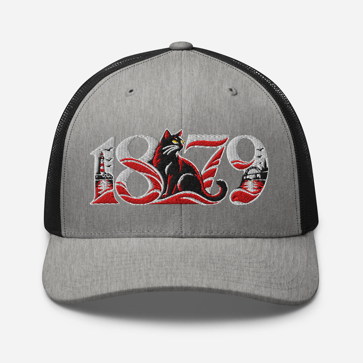 Sunderland 1879 Heritage Embroidered Football Trucker Cap – heather black front view