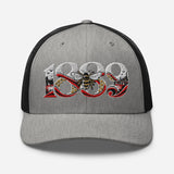 Brentford 1889 Heritage Bees embroidered football trucker cap, heather black colour, front view
