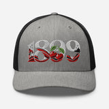 Bournemouth 1899 Heritage Cherries embroidered football trucker cap, heather black colour, front view