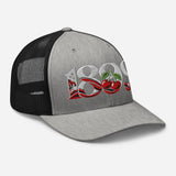 Bournemouth 1899 Heritage Cherries embroidered football trucker cap, heather black colour, right-front view
