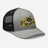 Wolves 1877 Heritage Wolf embroidered football trucker cap, heather black colour, right-front view