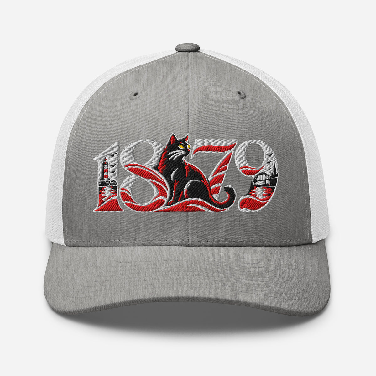 Sunderland 1879 Heritage Embroidered Football Trucker Cap – heather grey white front view