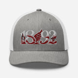 Liverpool 1892 Heritage Liver Bird Embroidered Football Trucker Cap – heather grey white front view