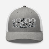 Newcastle United 1892 Heritage Embroidered Football Trucker Cap – heather grey white front view