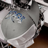 Brighton 1901 Heritage Seagulls Embroidered Football Trucker Cap – heather grey white front view