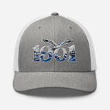 Brighton 1901 Heritage Seagulls Embroidered Football Trucker Cap – heather grey white front view