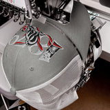Fulham 1879 Heritage embroidered football trucker cap, heather grey white colour, front view