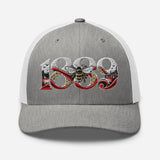 Brentford 1889 Heritage Bees embroidered football trucker cap, heather grey white colour, front view