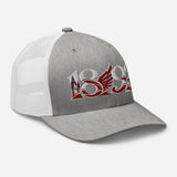 Liverpool 1892 Heritage Liver Bird Embroidered Football Trucker Cap – heather grey white right front view
