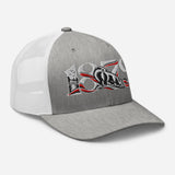 Fulham 1879 Heritage embroidered football trucker cap, heather grey white colour, right-front view