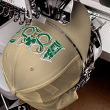 Celtic 1887 Founding Year Inspired Embroidered Football Trucker Cap – khaki front view