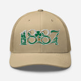 Celtic 1887 Founding Year Inspired Embroidered Football Trucker Cap – khaki front view