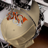 Hull 1904 Tigers Heritage embroidered football trucker cap, khaki colour, front view