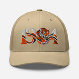 Hull 1904 Tigers Heritage embroidered football trucker cap, khaki colour, front view