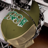 Celtic 1887 Founding Year Inspired Embroidered Football Trucker Cap – moss khaki front view