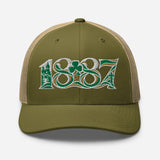 Celtic 1887 Founding Year Inspired Embroidered Football Trucker Cap – moss khaki front view