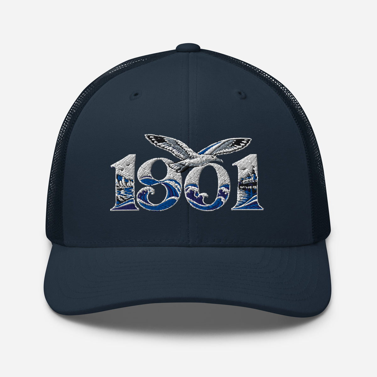 Brighton 1901 Heritage Seagulls Embroidered Football Trucker Cap – navy front view