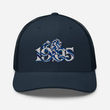 Chelsea 1905 Heritage Lion embroidered football trucker cap, navy colour, front view