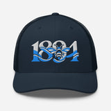 Manchester 1894 Worker Bee Heritage embroidered football trucker cap, navy colour, front view