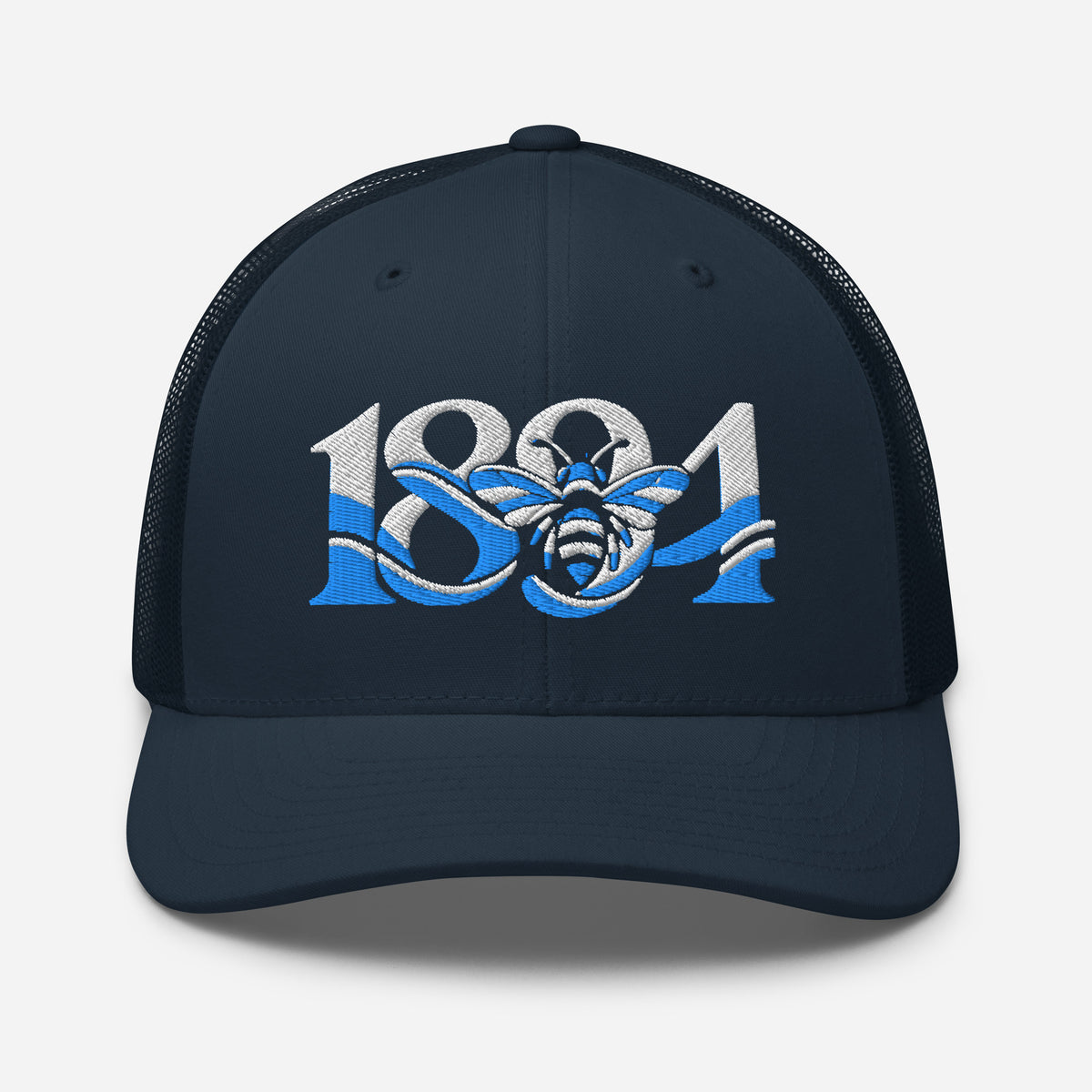 Manchester 1894 Worker Bee Heritage embroidered football trucker cap, navy colour, front view