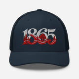 Nottingham 1865 Tree Roots Heritage embroidered football trucker cap, navy colour, front view